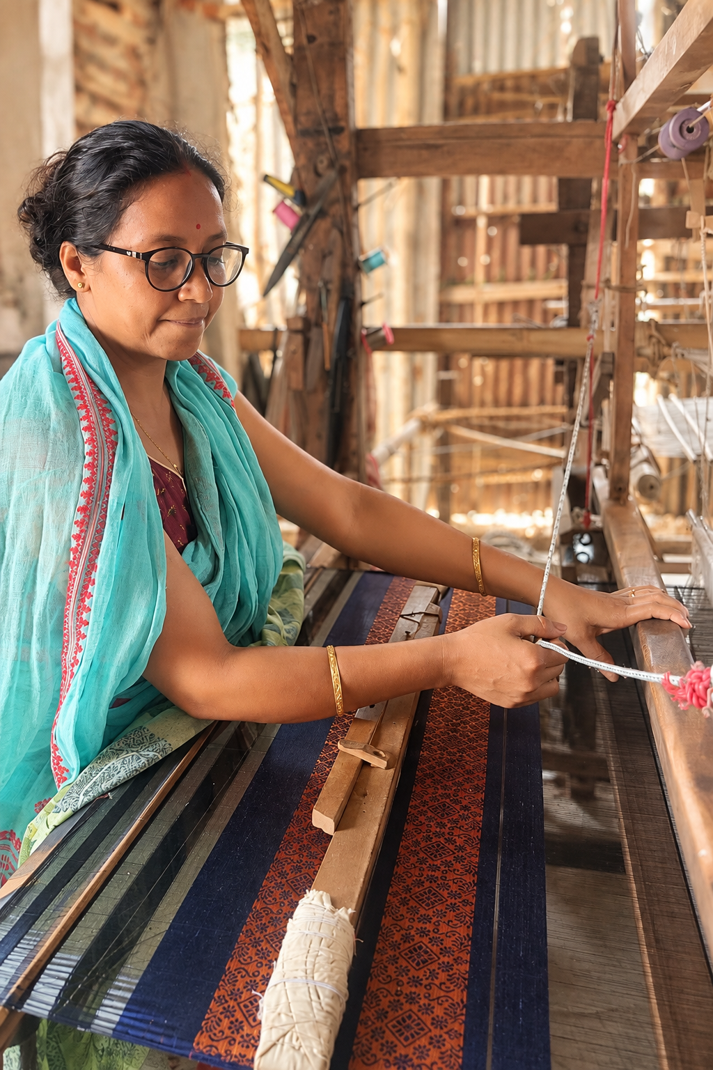Assamese handloom artisan weaving silk for Samrajni